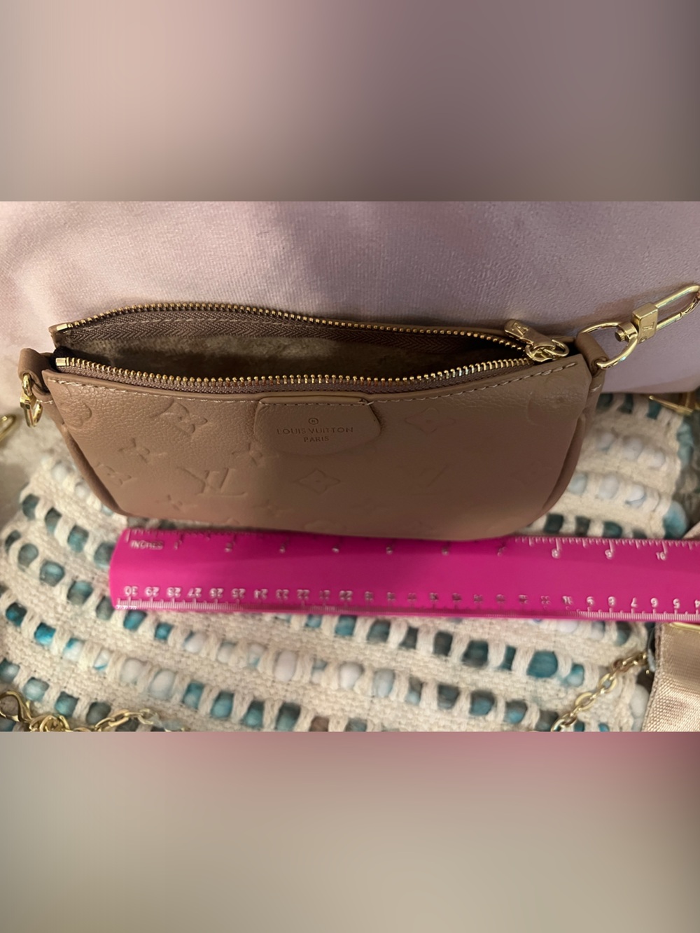INSPIRED Tan Monogram Embossed Multi Pochette Bag with Gold Hardware - Picture 4 of 12